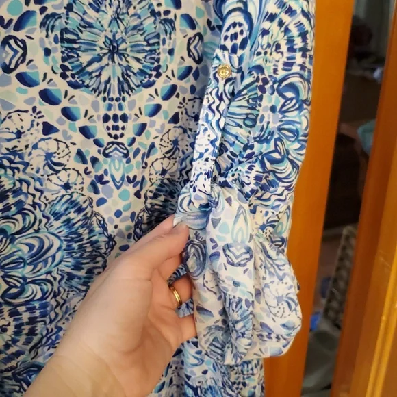 Lilly Pulitzer Lilith Tunic Button Dress In Blue And Aqua Pattern Size XL - Picture 9 of 12